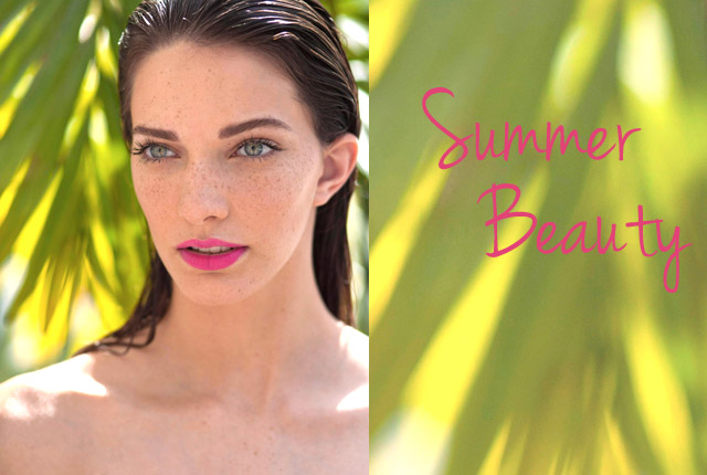 summer beauty glowing skin and bright pink lip matte