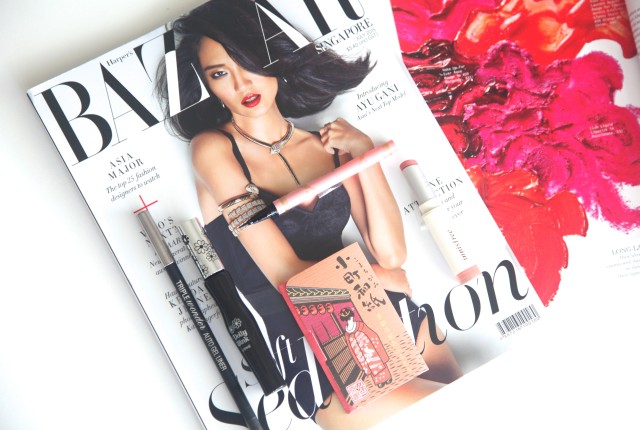 Asian beauty haul with Singapore Harper's Bazaar as a background