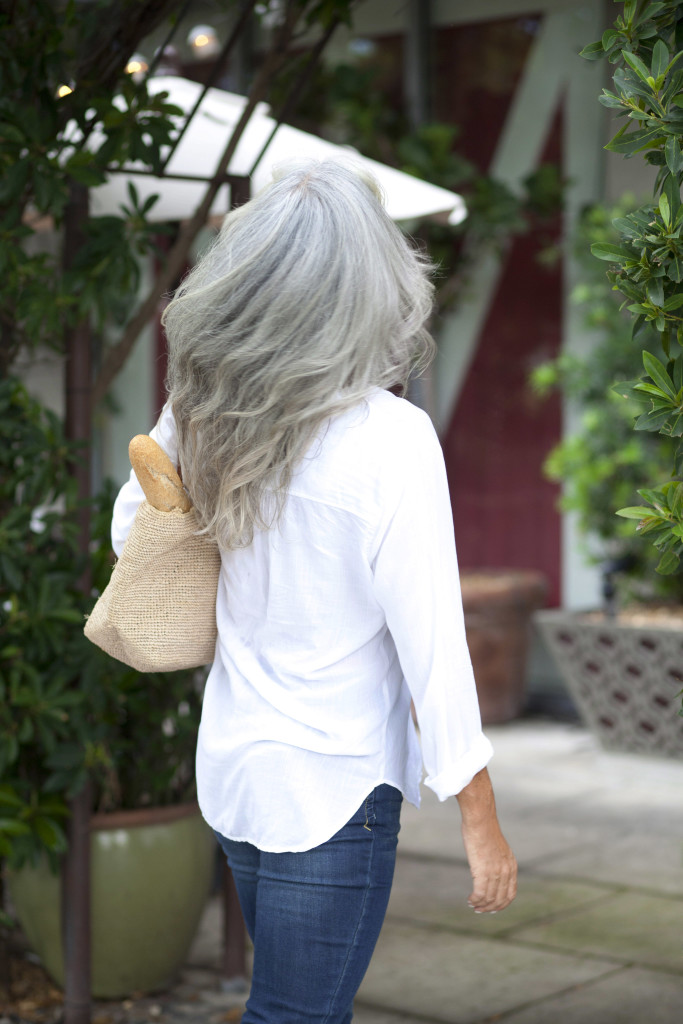 woman with long silver hair