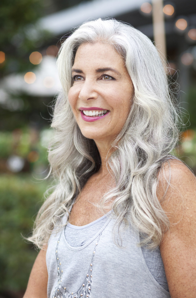 beautiful woman with long silver hair